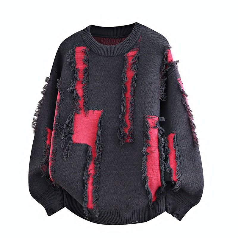 Herren Oversize Strickpullover mit Fransenapplikationen und Balloonärmeln Shop Nory
