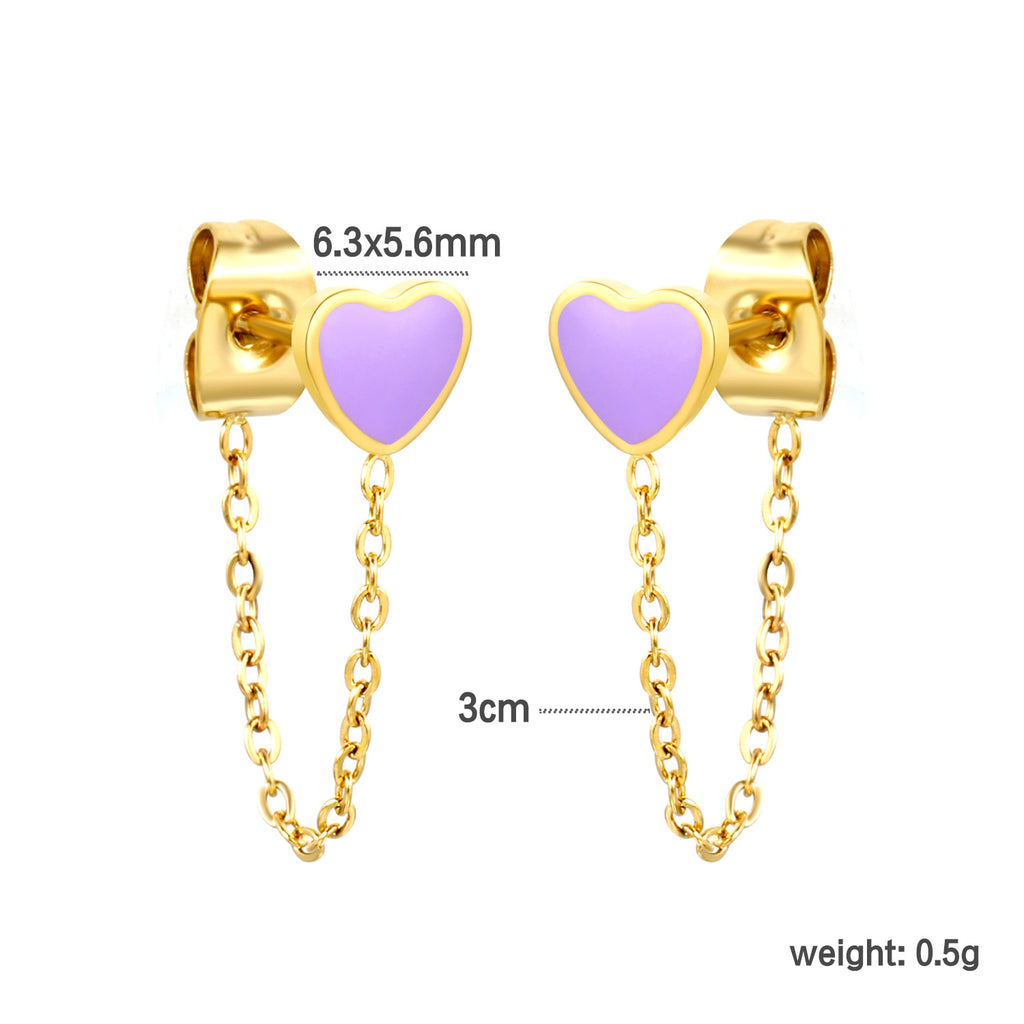 Damen Ohrstecker im Herz-Design mit goldenen Akzenten und Kettenverbindung Shop Nory
