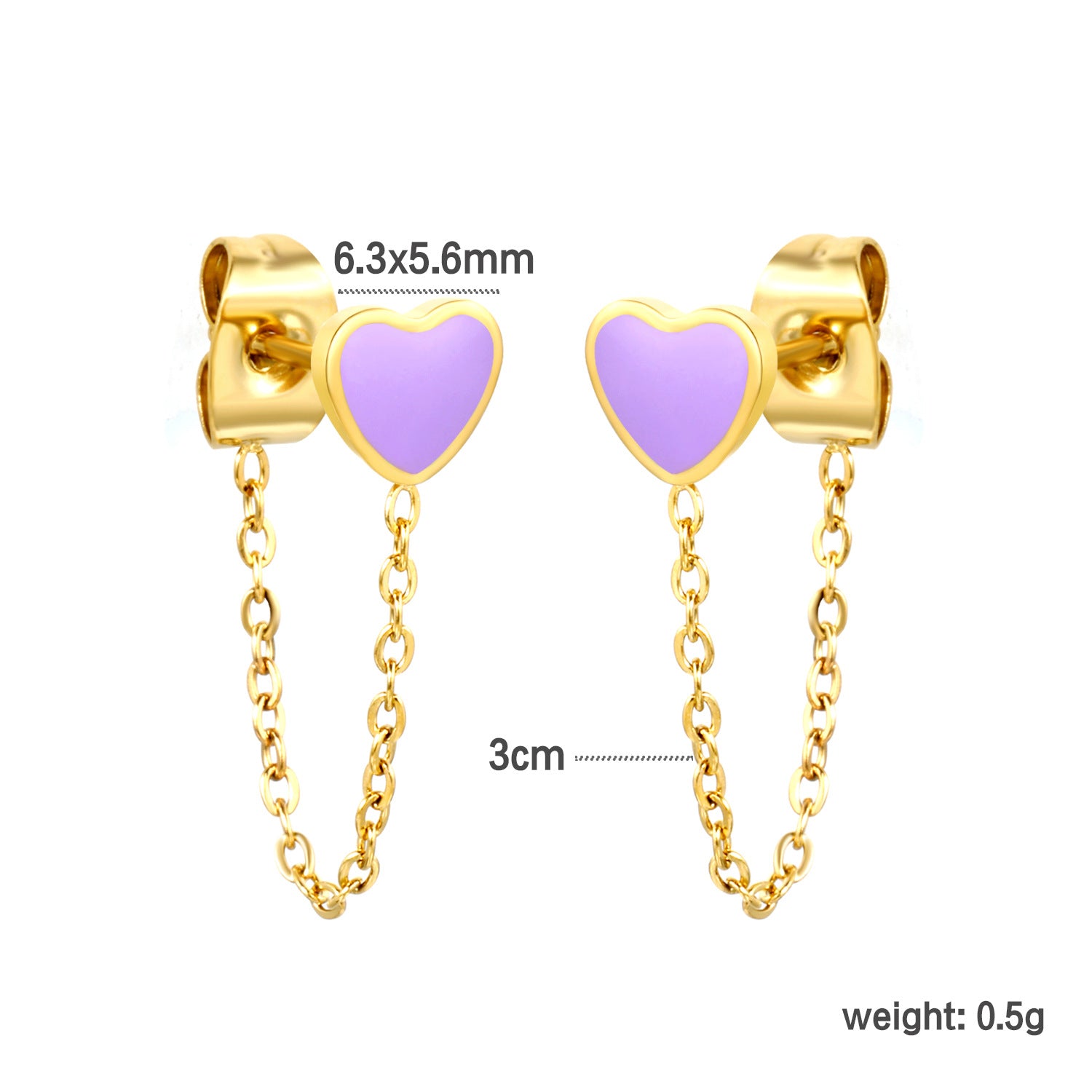 Damen Ohrstecker im Herz-Design mit goldenen Akzenten und Kettenverbindung Shop Nory