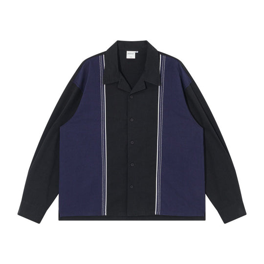 Herren weite Boxy-Hemdjacke mit Paneelen, vertikalen Ziernähten und Reverskragen Shop Nory