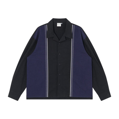 Herren weite Boxy-Hemdjacke mit Paneelen, vertikalen Ziernähten und Reverskragen Shop Nory