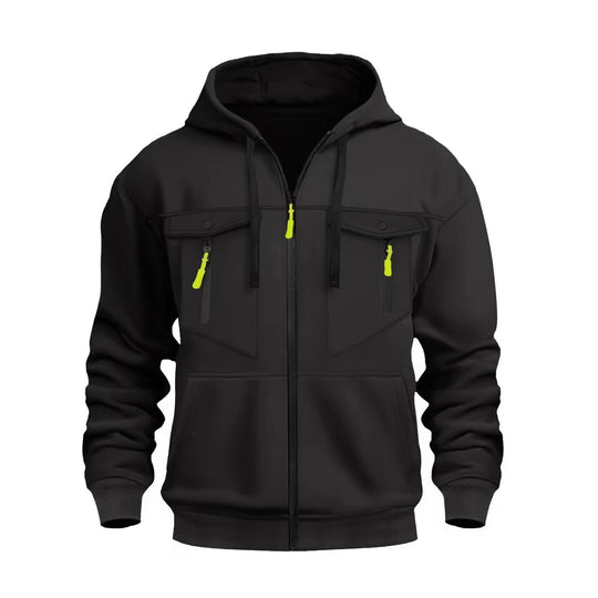 Herren Kapuzen-Sweatjacke mit durchgehendem Reißverschluss, zwei zip-Brusttaschen und ergonomischen Bündchen Shop Nory