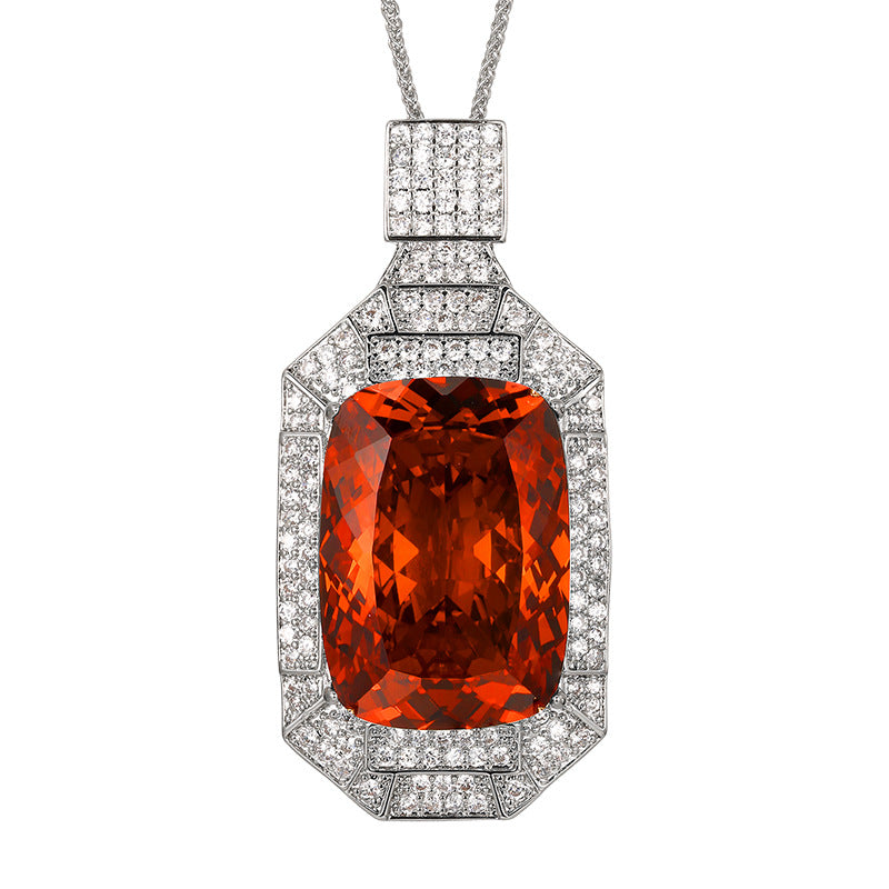 Kissenform Statement-Gemstein Halo Anhänger Halskette mit Pavé-Kristallen