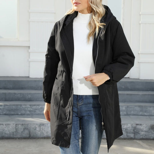 Damen Kapuzen-Midiparka mit Tunnelzug, Reißverschluss & elastischen Bündchen Shop Nory