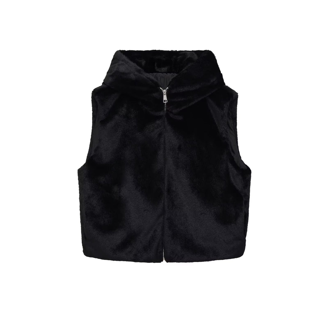 Damen Ärmellose Teddyweste mit Kapuze und Reißverschluss Shop Nory