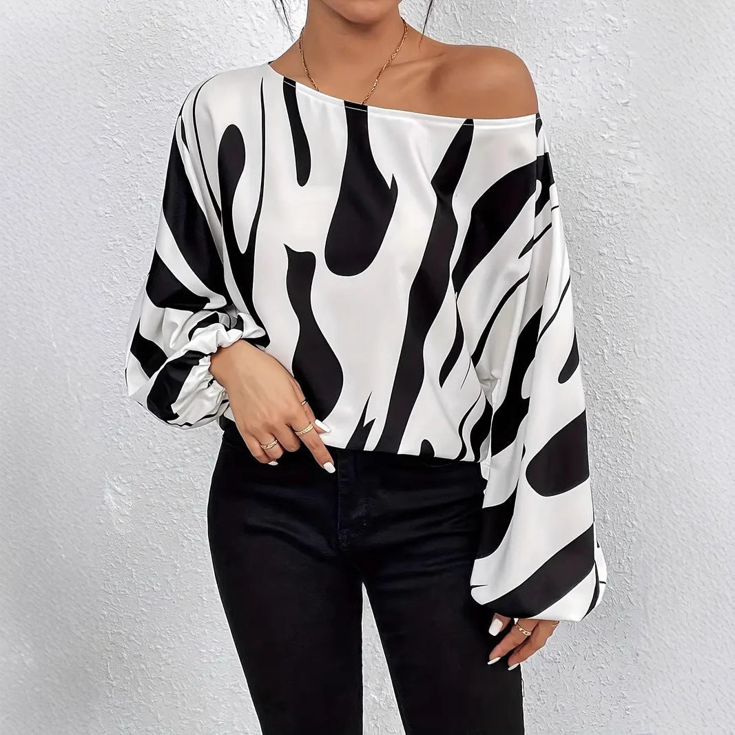 Damen Satin-Bluse mit asymmetrischem Schnitt und auffälligem Print