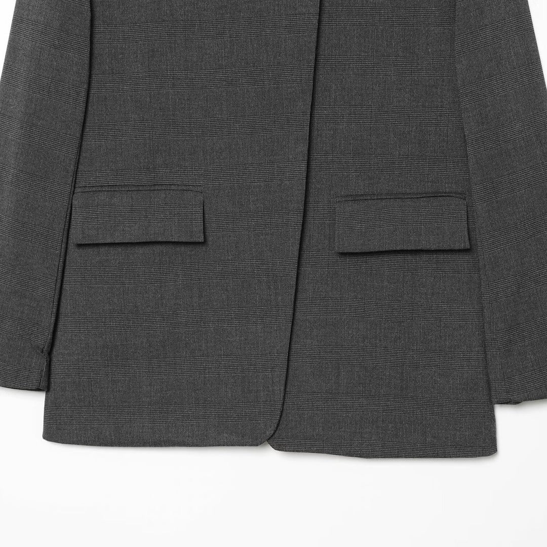 Damen Karierter Longblazer mit Stehkragen, verdeckter Knopfleiste und Pattentaschen Shop Nory