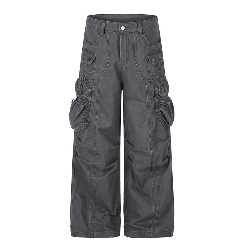 Damen weite Utility-Cargohose mit gerafften Seitentaschen und Ziernähten Shop Nory