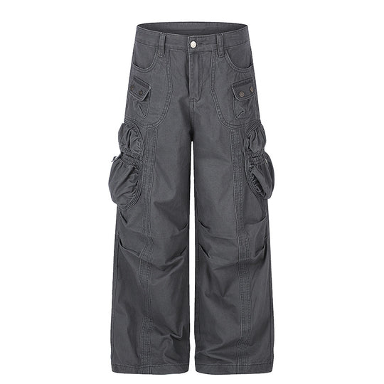 Damen weite Utility-Cargohose mit gerafften Seitentaschen und Ziernähten Shop Nory