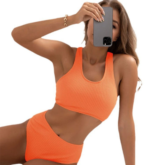 Damen Sport Bikini-Set mit hohem Taillenschnitt und strukturiertem Oberteil