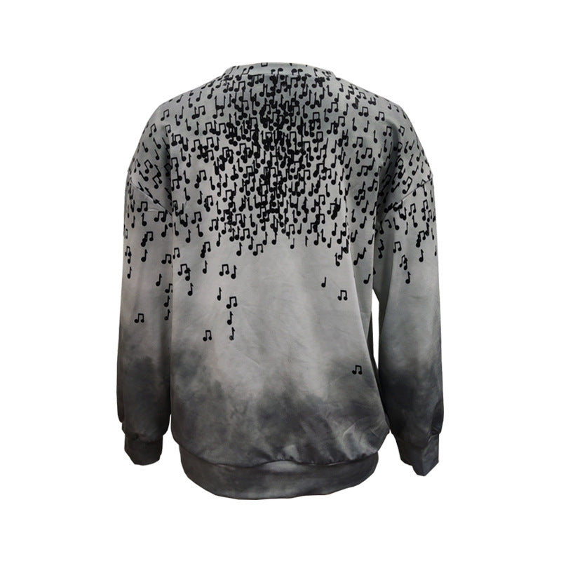 Damen Langärmliges Relax-Sweatshirt mit Notenregen-Print und Silhouetten-Motiv Shop Nory