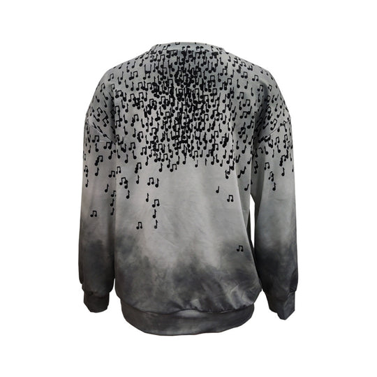 Damen Langärmliges Relax-Sweatshirt mit Notenregen-Print und Silhouetten-Motiv Shop Nory
