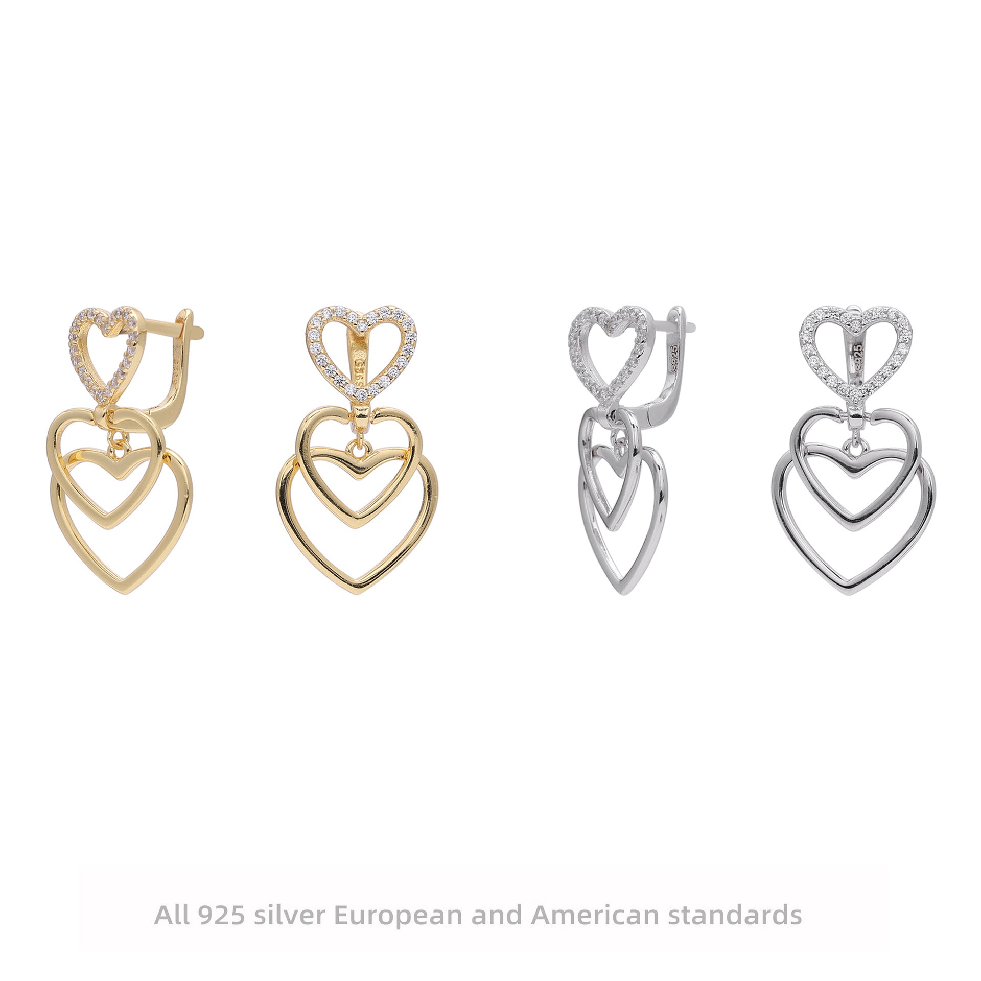 Damen Ohrhänger mit herzförmigem Design und funkelndem Zirkonbesatz Shop Nory