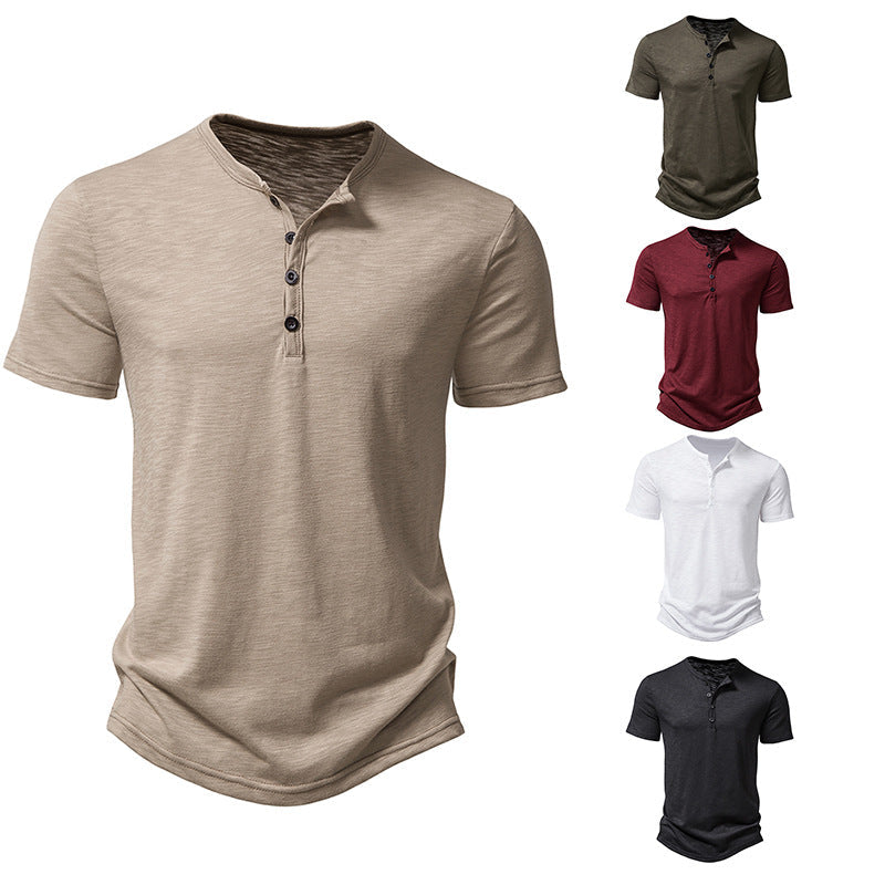 Herren Kurzarm-Henley-T-Shirt mit modischem Knopfdesign und atmungsaktiver Baumwolle Shopnory