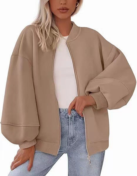 Damen Oversize Bomberjacke mit Ballonärmeln und durchgehendem Reißverschluss Shop Nory