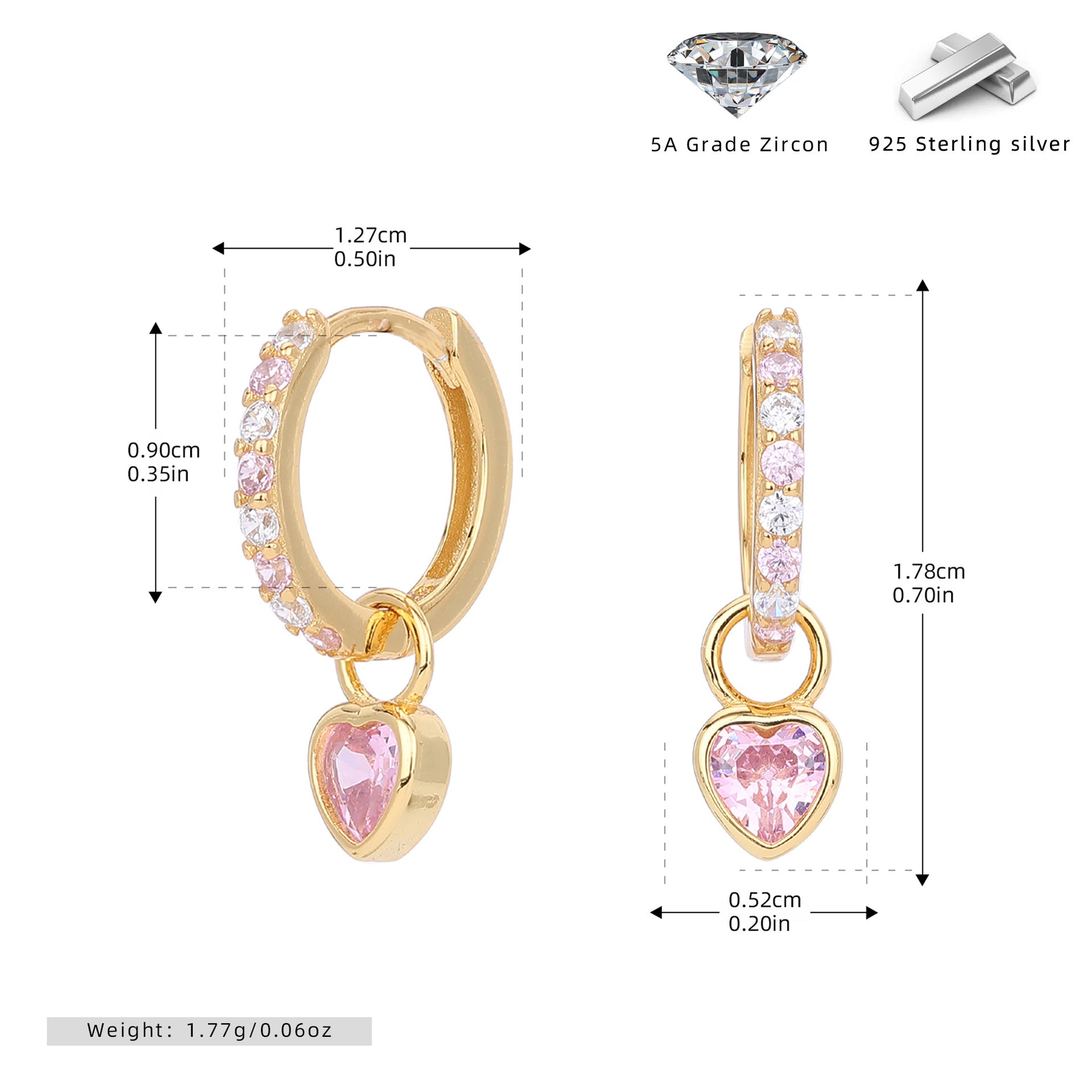 Damen Ohrhänger mit herzförmigem Anhänger aus 925 Sterling Silber und funkelnden Zirkonia Shop Nory