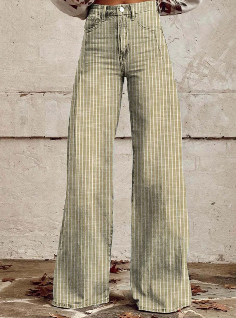 Damen Hoch geschnittene Wide-Leg Jeans mit moderner Streifenoptik
