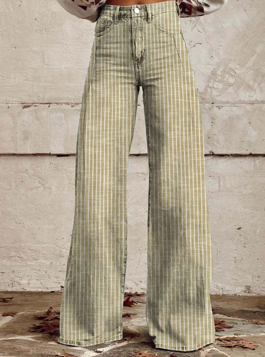 Damen Hoch geschnittene Wide-Leg Jeans mit moderner Streifenoptik