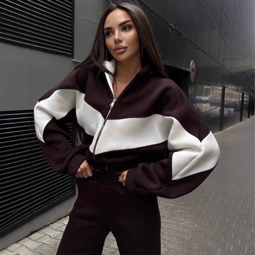 Damen Athleisure-Zweiteiler aus schwerem Neopren-Fleece mit geometrischen Teilungsnähten und hoher Taille Shop Nory
