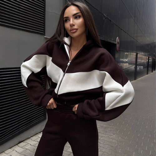Damen Athleisure-Zweiteiler aus schwerem Neopren-Fleece mit geometrischen Teilungsnähten und hoher Taille Shop Nory