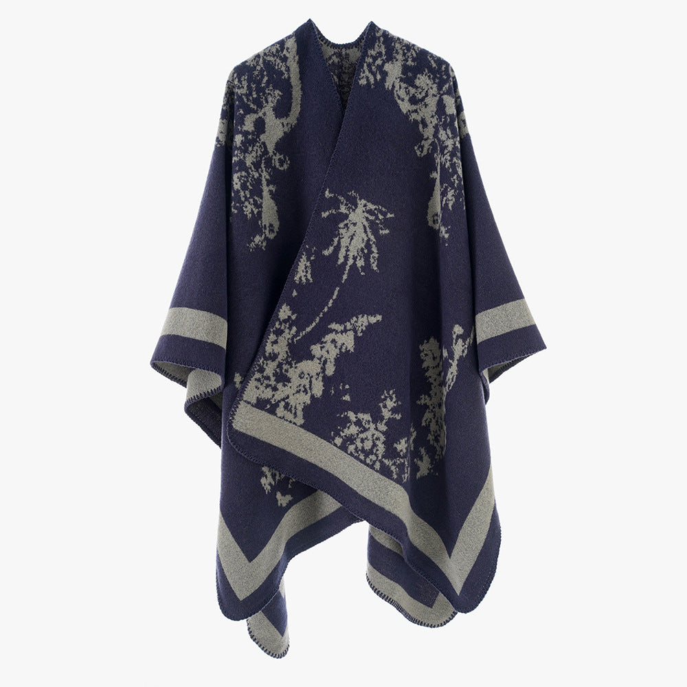 Damen Eleganter Cape‑Poncho im Kimono‑Schnitt mit Jacquard‑Strick Shop Nory