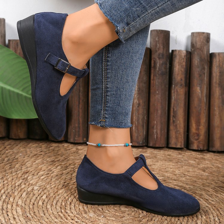Damen nan Schlupf-Keilballerina mit niedrigem Keilabsatz und gepolstertem Komfortfußbett Shopnory
