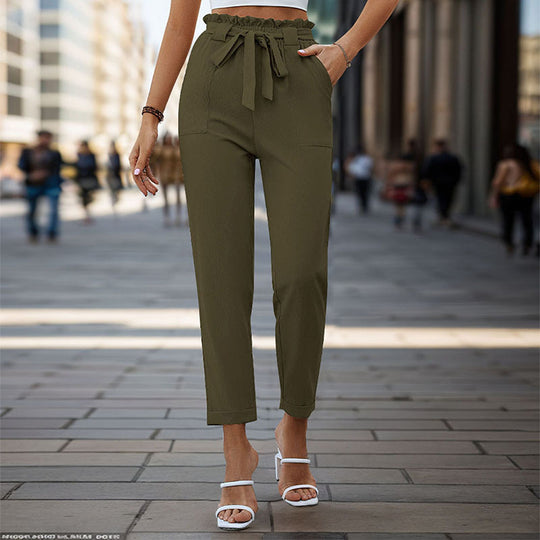 Damen Leichte Paperbag-Hose mit Gummibund, Bindegürtel und aufgesetzten Taschen Shop Nory