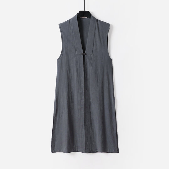 Damen Ärmellose lange Weste mit Stehkragen und dekorativem Knebelverschluss Shop Nory