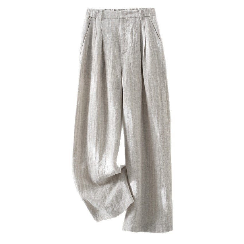 Damen Leichte High‑Waist Leinenmix Palazzohose mit weitem Bein, Bundfalten und elastischem Rückenteil Shop Nory