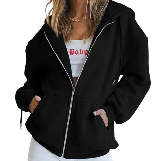 Damen Oversized Kapuzenjacke mit Reißverschluss