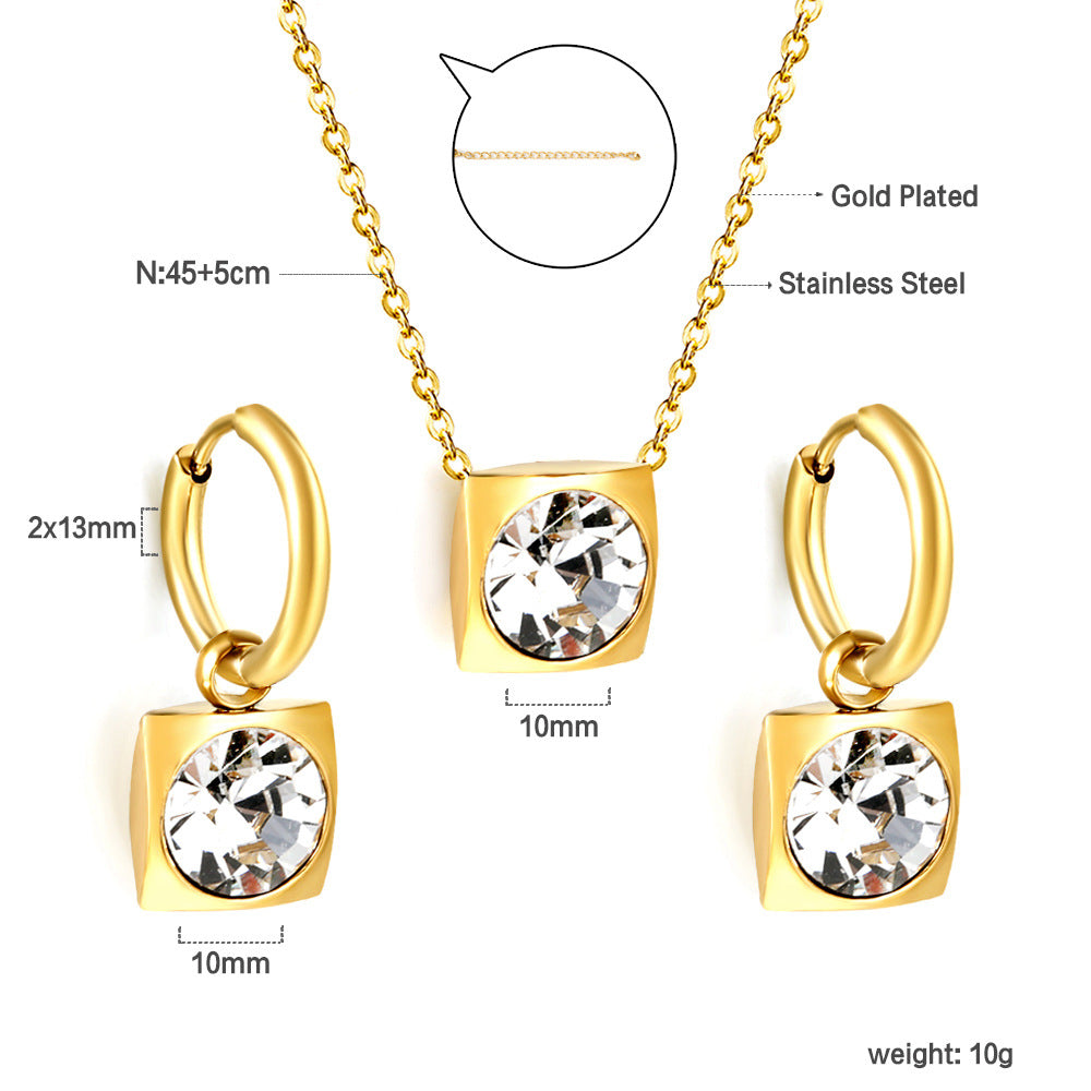 Damen zartes Schmuckset mit rundem Zirkonia-Anhänger und Edelstahlohrringen Shop Nory