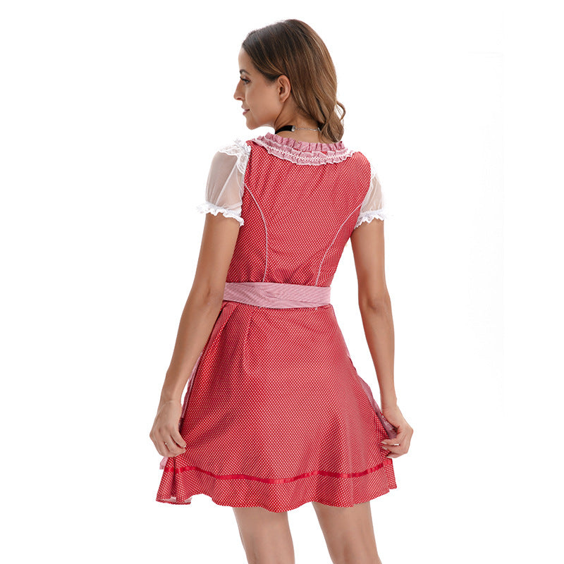 Damen nan kurzes traditionelles Dirndlkleid mit Korsett-Schnürung Spitzendetails und bindbarer Schürze Shop Nory