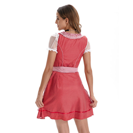 Damen nan kurzes traditionelles Dirndlkleid mit Korsett-Schnürung Spitzendetails und bindbarer Schürze Shop Nory