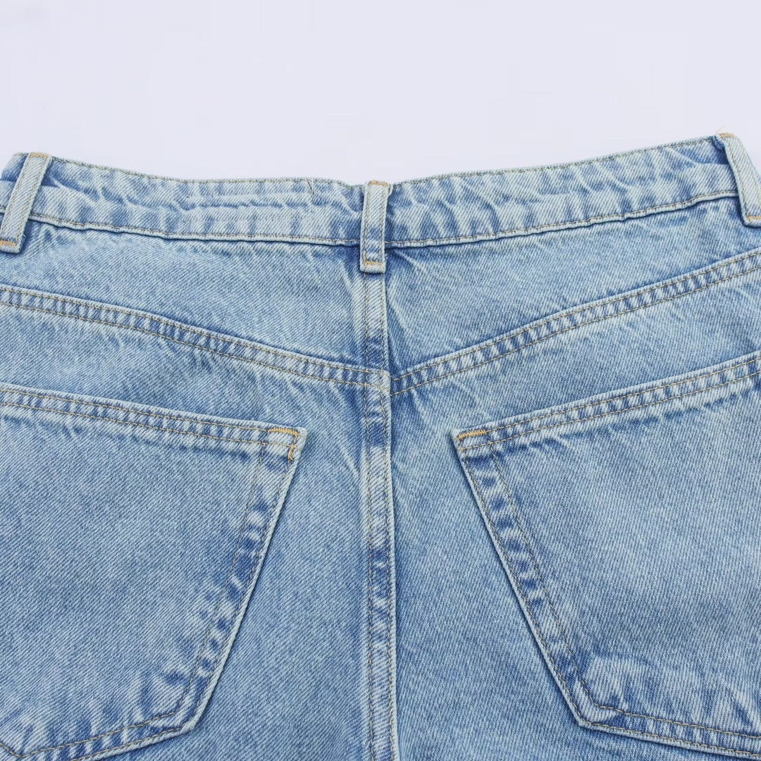 Damen weite Jeans mit floralen Spitzenapplikationen