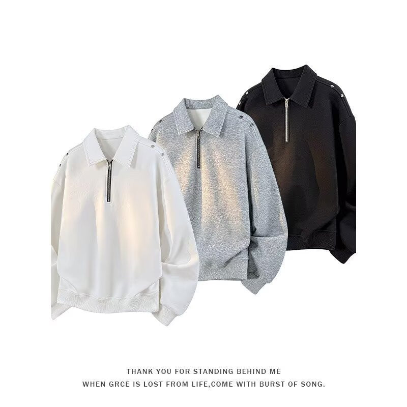 Herren Oversized Sweatshirt mit Reißverschluss-Kragen und Druckknopf-Schulterdetail Shop Nory