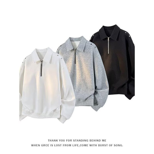 Herren Oversized Sweatshirt mit Reißverschluss-Kragen und Druckknopf-Schulterdetail Shop Nory