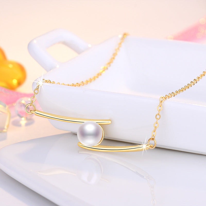 Damen Halskette mit modernem minimalistischen Design und elegantem Perlenanhänger Shop Nory