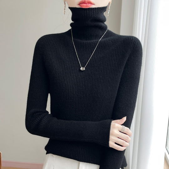 Damen Schlanker Rippenstrick-Rollkragenpullover mit gerafftem Hals und kaschmirähnlicher Haptik Shop Nory