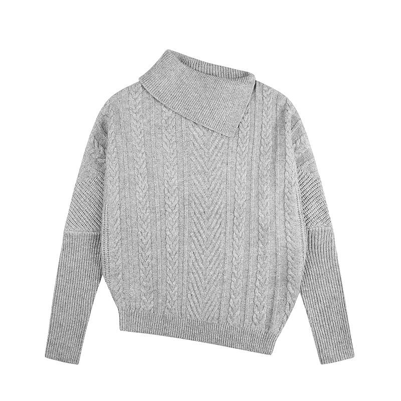 Damen asymmetrischer Zopfmuster-Pullover mit schrägem Rollkragen und Oversize-Schnitt Shop Nory