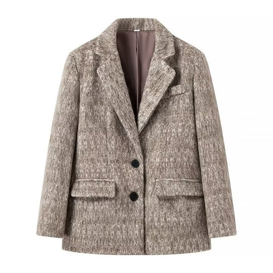Damen Boxy Wollmix-Blazer-Mantel mit Bouclé‑Struktur, Reverskragen und Pattentaschen Shop Nory