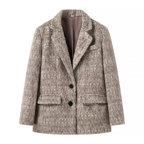 Damen Boxy Wollmix-Blazer-Mantel mit Bouclé‑Struktur, Reverskragen und Pattentaschen Shop Nory