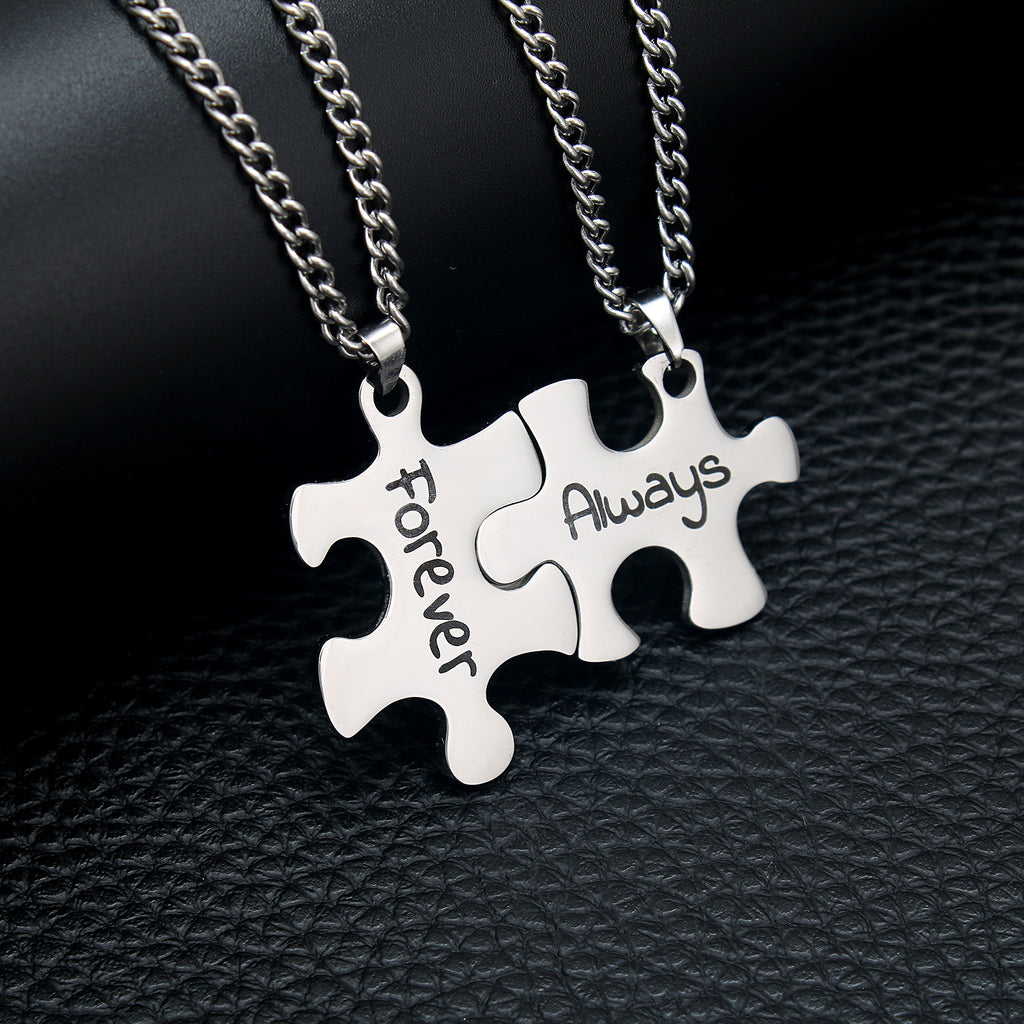 Damen Paar-Halsketten im Puzzle-Design mit gravierten Botschaften Shop Nory