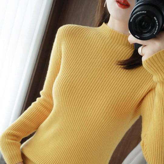 Damen Luxus-Feinstrickpullover mit schmaler Rippenstruktur und kurzem Stehkragen Shop Nory