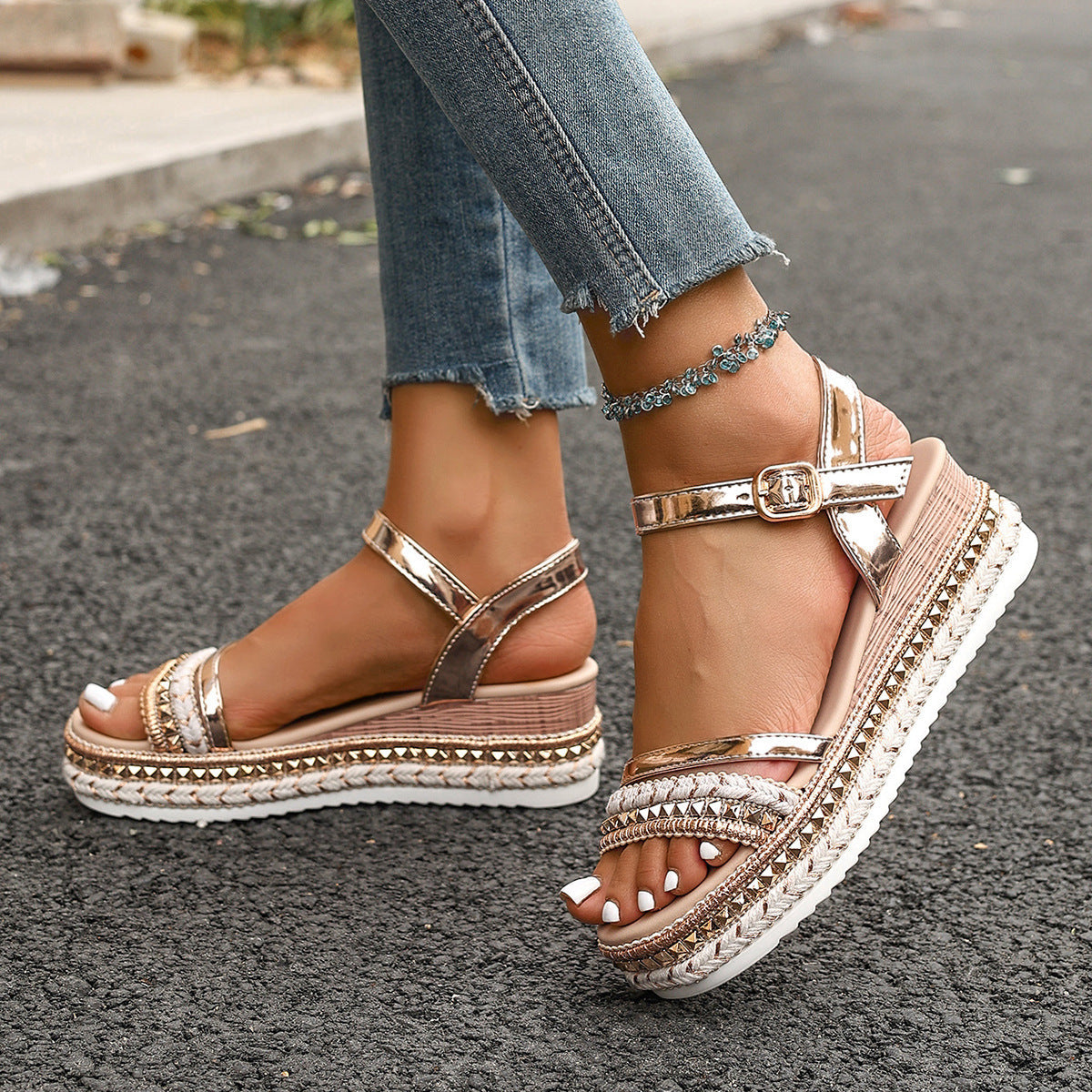 Damen Espadrille Sandalen mit Glitzerdetails und verstellbarem Riemendesign