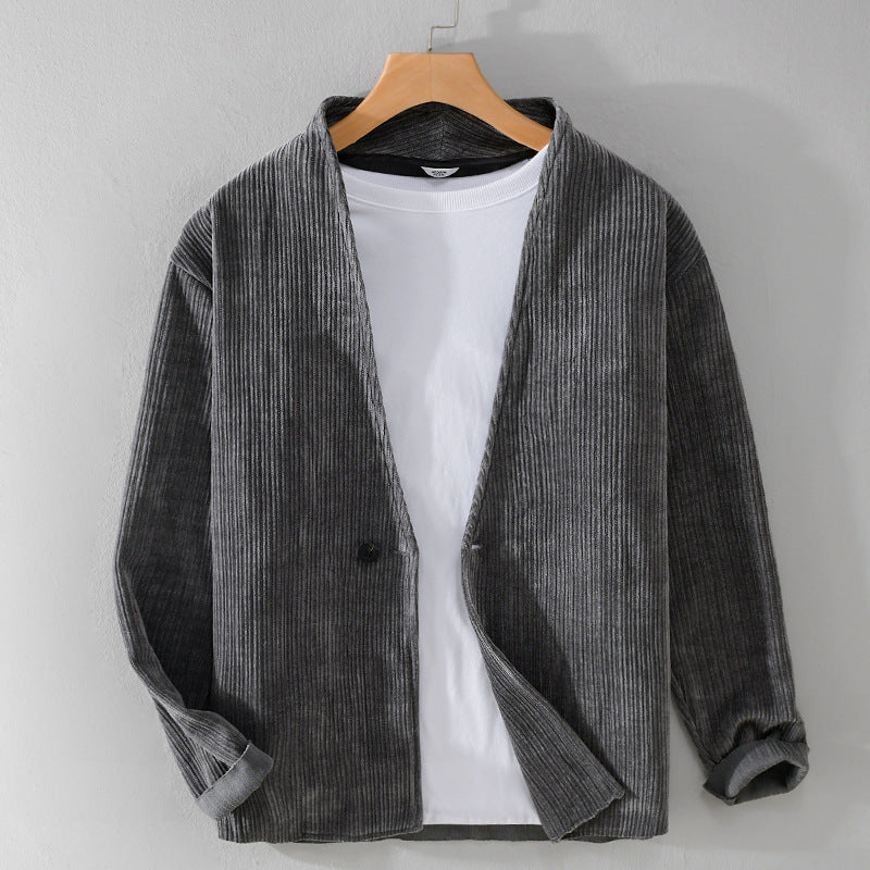 Herren Cord-Overshirt-Sakko mit V-Ausschnitt und Ein-Knopfverschluss Shop Nory