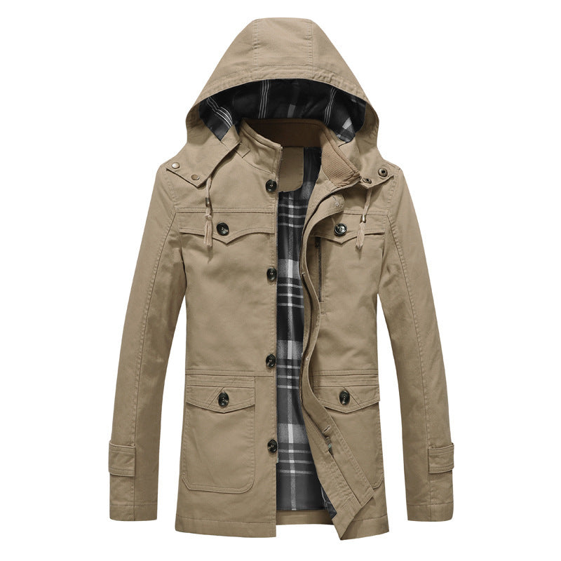 Herren Canvas-Feldparka mit karierter Innenfütterung, Kapuze und Multifunktionstaschen Shop Nory