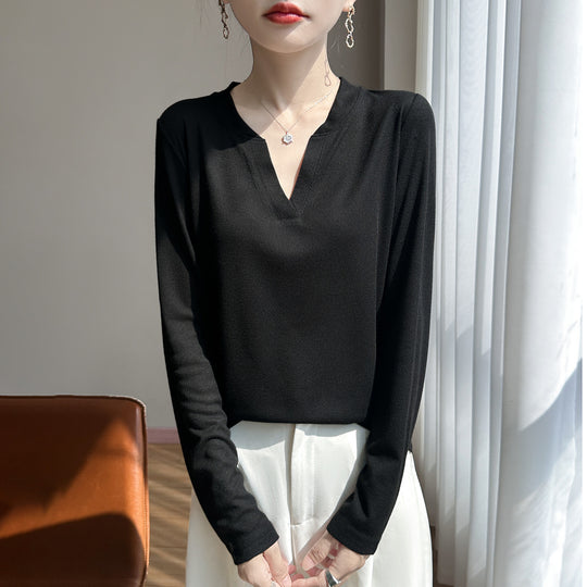 Damen Langärmliges Feinstrickshirt mit geschlitztem V-Kragen Shop Nory