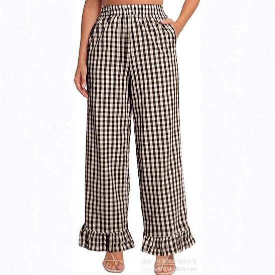 Damen Palazzo-Hose mit elastischem Bund, Seitentaschen und Rüschensaum Shop Nory