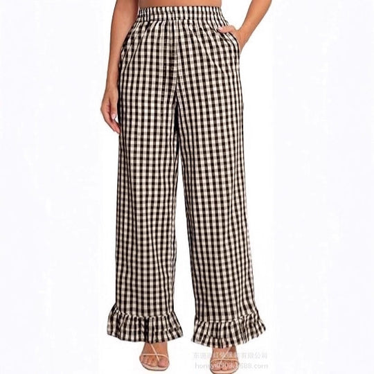 Damen Palazzo-Hose mit elastischem Bund, Seitentaschen und Rüschensaum Shop Nory