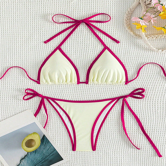 Damen Triangel-Bikini mit verstellbaren Bändern und nahtlosem Design